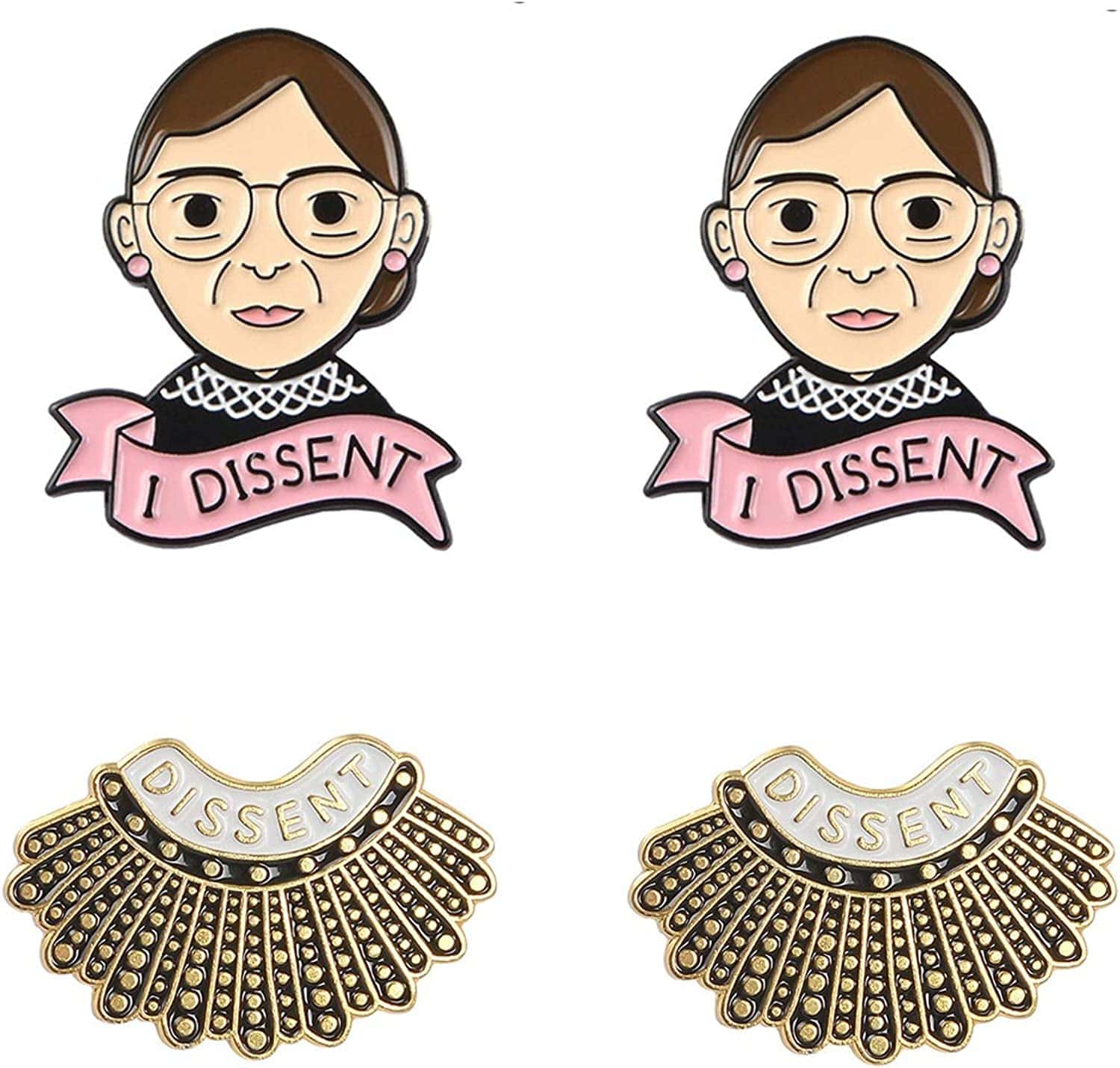 I Dissent Pins RBG Feminist Brooch Pin Ruth Bader Ginsburg Enamel Brooch Justice Lapel Collar Pin for Women'S Rights Badge Pins 4PCS