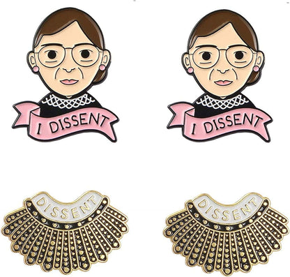 I Dissent Pins RBG Feminist Brooch Pin Ruth Bader Ginsburg Enamel Brooch Justice Lapel Collar Pin for Women'S Rights Badge Pins 4PCS