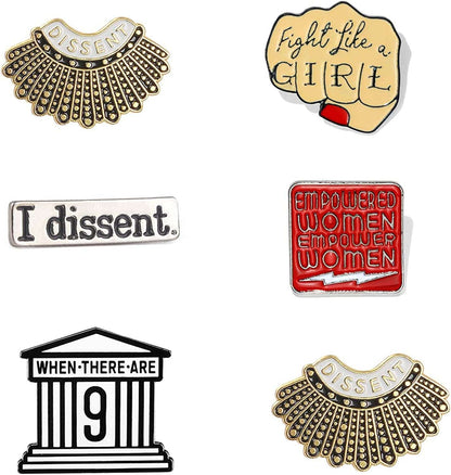I Dissent Pins RBG Feminist Brooch Pin Ruth Bader Ginsburg Enamel Brooch Justice Lapel Collar Pin for Women'S Rights Badge Pins 6PCS
