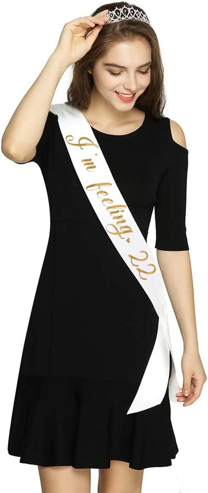 "I'M Feeling 22" Sash - 22Nd Birthday Sash 22 Birthday Gifts Party Favors, Supplies and Decorations(White) Apparel & Accessories > Clothing Accessories > Sashes ADBetty   