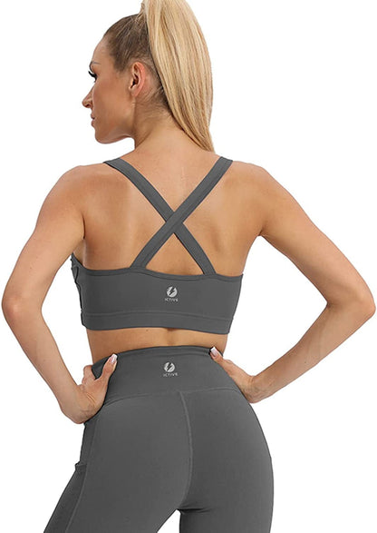 ICTIVE Yoga Tops for Women Loose Fit Workout Tank Tops for Women Backless Sleeveless Keyhole Open Back Muscle Tank Dark Gray Bra / Medium