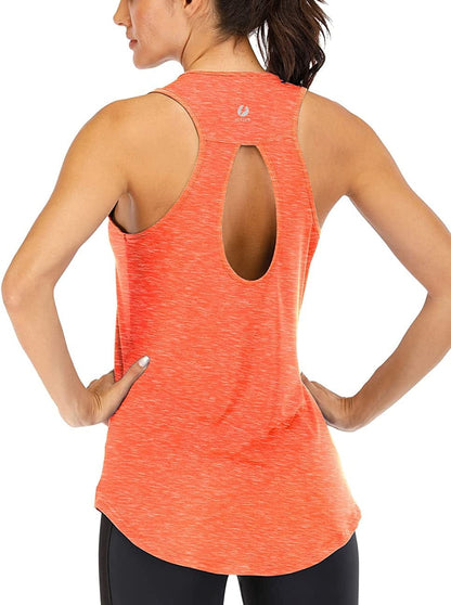 ICTIVE Yoga Tops for Women Loose Fit Workout Tank Tops for Women Backless Sleeveless Keyhole Open Back Muscle Tank Neon Orange / Small