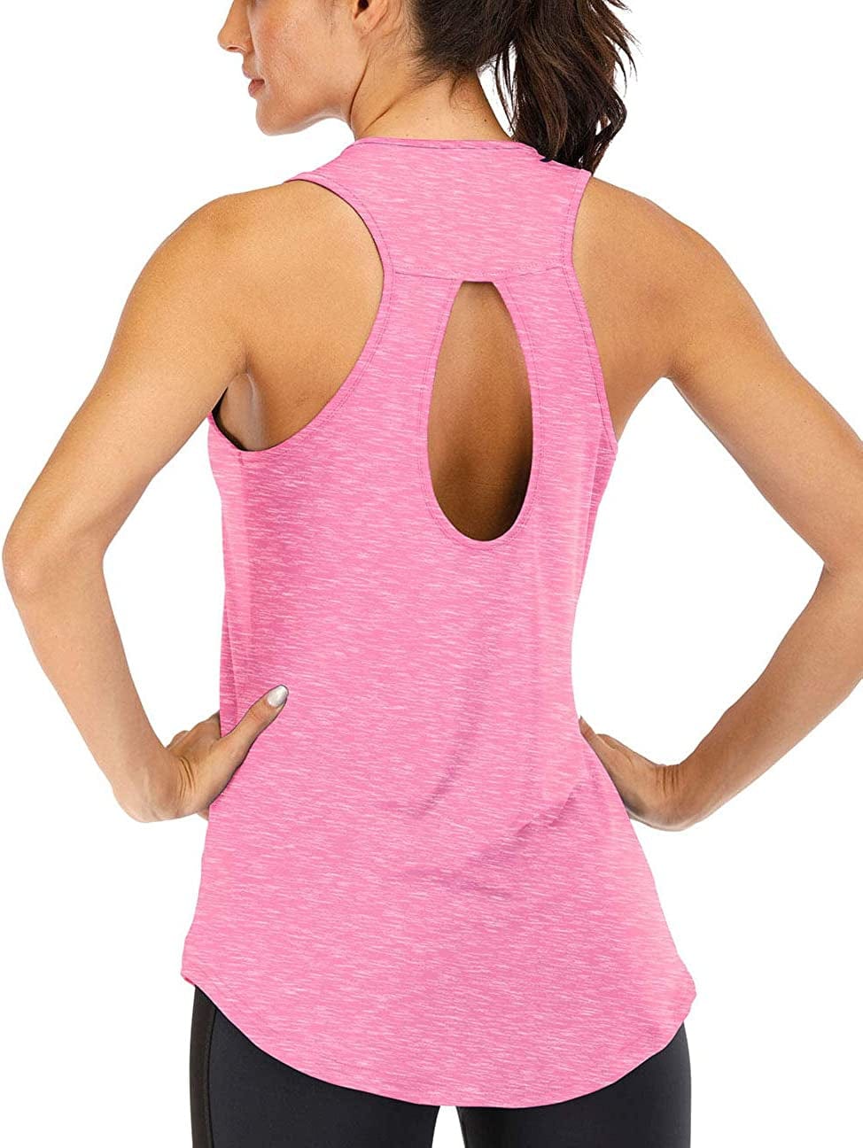 ICTIVE Yoga Tops for Women Loose Fit Workout Tank Tops for Women Backless Sleeveless Keyhole Open Back Muscle Tank Pink / X-Small
