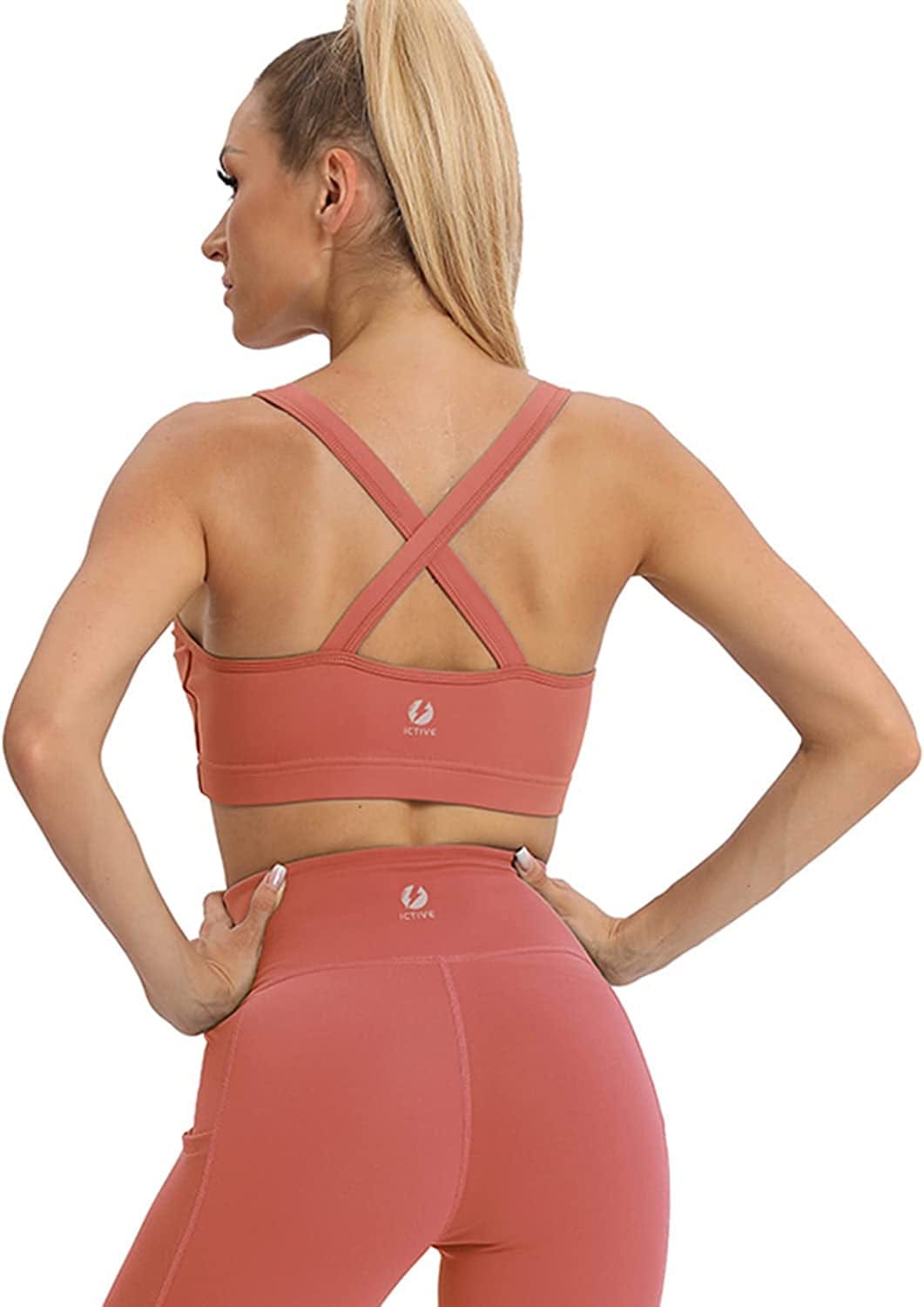 ICTIVE Yoga Tops for Women Loose Fit Workout Tank Tops for Women Backless Sleeveless Keyhole Open Back Muscle Tank Coral Bra / Medium