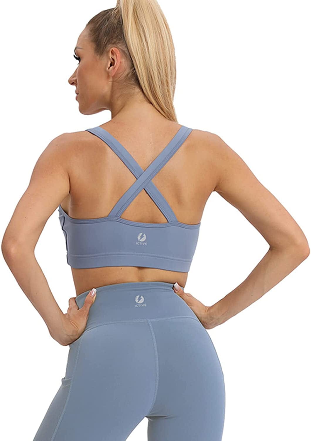 ICTIVE Yoga Tops for Women Loose Fit Workout Tank Tops for Women Backless Sleeveless Keyhole Open Back Muscle Tank Lightblue Bra / X-Large