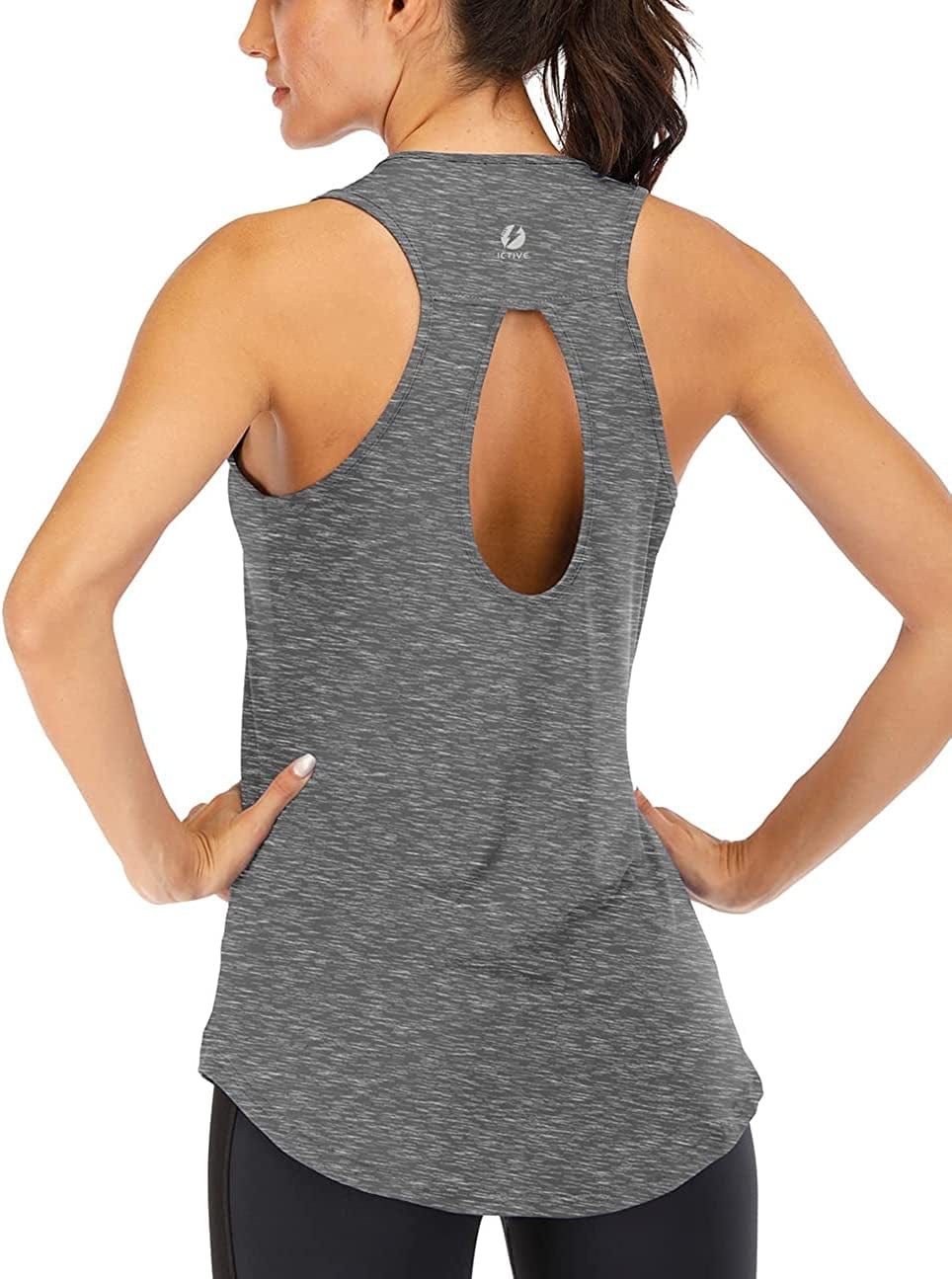 ICTIVE Yoga Tops for Women Loose Fit Workout Tank Tops for Women Backless Sleeveless Keyhole Open Back Muscle Tank Light Gray / X-Large