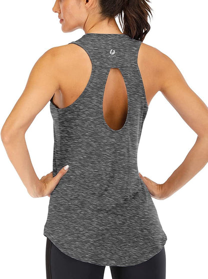 ICTIVE Yoga Tops for Women Loose Fit Workout Tank Tops for Women Backless Sleeveless Keyhole Open Back Muscle Tank Dark Gray / Large