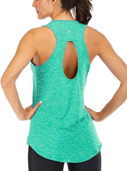 ICTIVE Yoga Tops for Women Loose Fit Workout Tank Tops for Women Backless Sleeveless Keyhole Open Back Muscle Tank Light Green / Small
