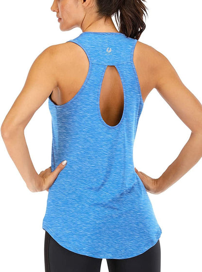 ICTIVE Yoga Tops for Women Loose Fit Workout Tank Tops for Women Backless Sleeveless Keyhole Open Back Muscle Tank Light Blue / X-Small