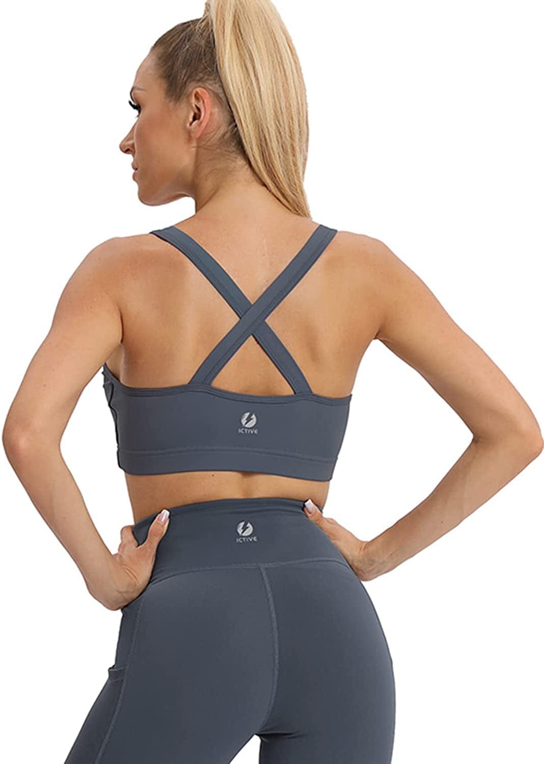 ICTIVE Yoga Tops for Women Loose Fit Workout Tank Tops for Women Backless Sleeveless Keyhole Open Back Muscle Tank Darkblue Bra / Large
