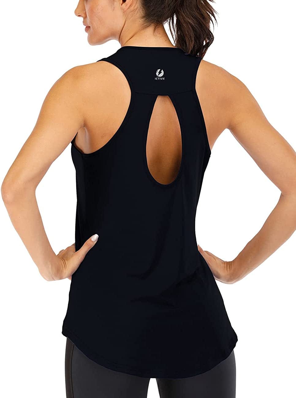 ICTIVE Yoga Tops for Women Loose Fit Workout Tank Tops for Women Backless Sleeveless Keyhole Open Back Muscle Tank Black / XX-Large