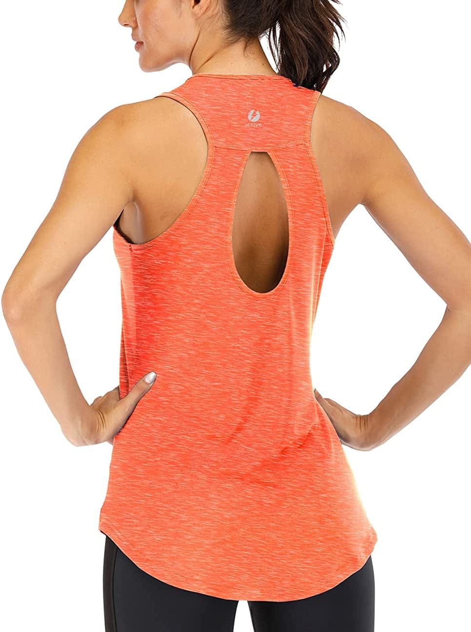 ICTIVE Yoga Tops for Women Loose Fit Workout Tank Tops for Women Backless Sleeveless Keyhole Open Back Muscle Tank Neon Orange / X-Large