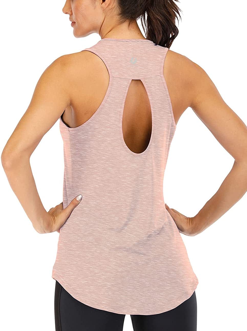 ICTIVE Yoga Tops for Women Loose Fit Workout Tank Tops for Women Backless Sleeveless Keyhole Open Back Muscle Tank Apricot / Medium