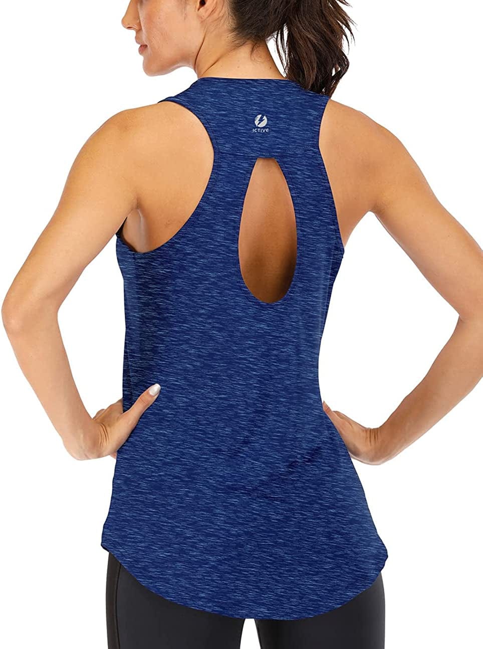 ICTIVE Yoga Tops for Women Loose Fit Workout Tank Tops for Women Backless Sleeveless Keyhole Open Back Muscle Tank Dark Blue / X-Small