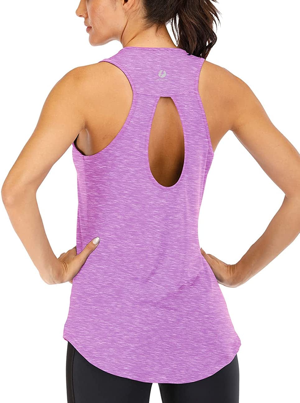 ICTIVE Yoga Tops for Women Loose Fit Workout Tank Tops for Women Backless Sleeveless Keyhole Open Back Muscle Tank Light Purple / Medium
