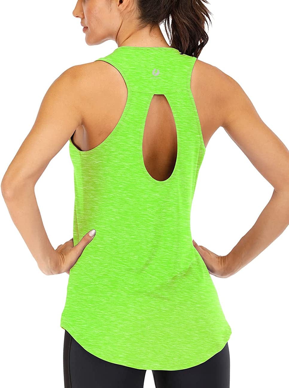 ICTIVE Yoga Tops for Women Loose Fit Workout Tank Tops for Women Backless Sleeveless Keyhole Open Back Muscle Tank Neon Green / XX-Large
