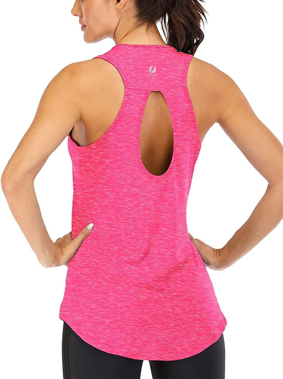 ICTIVE Yoga Tops for Women Loose Fit Workout Tank Tops for Women Backless Sleeveless Keyhole Open Back Muscle Tank Rose / X-Small