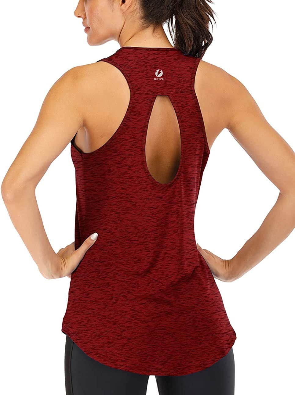 ICTIVE Yoga Tops for Women Loose Fit Workout Tank Tops for Women Backless Sleeveless Keyhole Open Back Muscle Tank Wine Red / X-Large