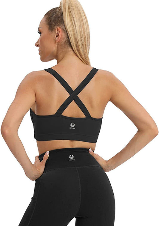ICTIVE Yoga Tops for Women Loose Fit Workout Tank Tops for Women Backless Sleeveless Keyhole Open Back Muscle Tank Black Bra / Large