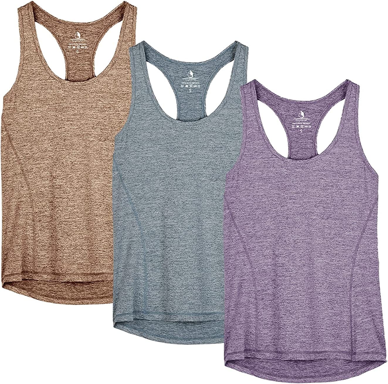 Icyzone Workout Tank Tops for Women - Racerback Athletic Yoga Tops, Running Exercise Gym Shirts(Pack of 3) Henna/Twilight Purple/Navy / Large