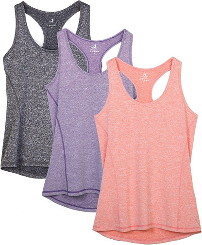 Icyzone Workout Tank Tops for Women - Racerback Athletic Yoga Tops, Running Exercise Gym Shirts(Pack of 3) Charcoal/Lavender/Peach / Large