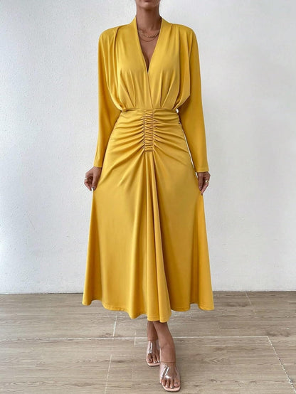 IFAJOOR Womens Dresses, Solid Ruched Front Ruched Waist A-Line Dress, Casual Dresses for Women