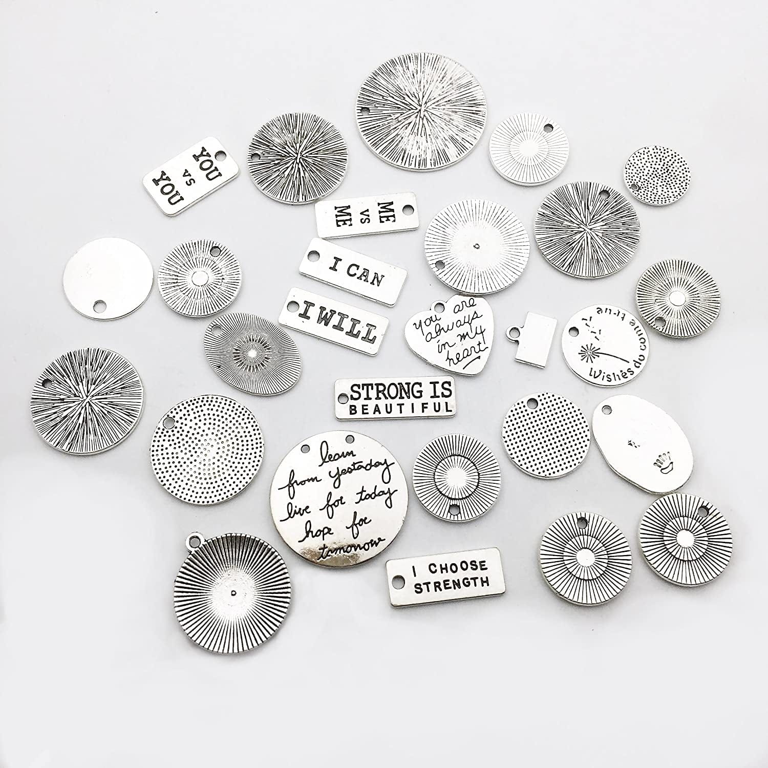 Ilovediybeads 30Pcs Inspiration Words Charms Craft Supplies Mixed Pendants Beads Charms Pendants for Crafting, Jewelry Findings Making Accessory for DIY Necklace Bracelet (M044)