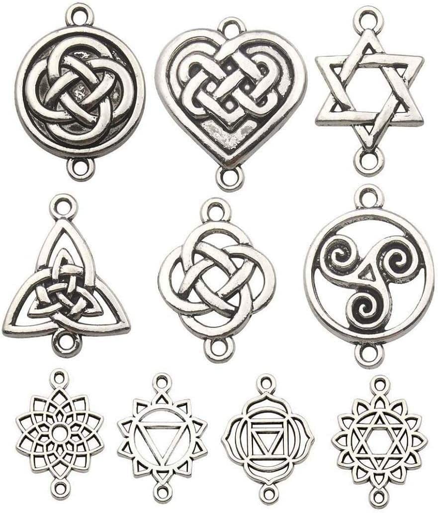 Ilovediybeads 40Pcs Craft Supplies Antique Silver the Seed of Life Lotus Flower of Life Charms Pendants for Crafting, Jewelry Findings Making Accessory for DIY Necklace Bracelet (M144) Celtic Flower Connector
