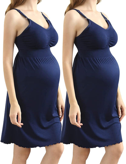 Ilovesia 2Pack Women'S Seamless Maternity Breastfeeding Nursing Dress with Build-In Bra 2pack(blue+blue) Breastfeeding Nursing Dresses / 3X-Large