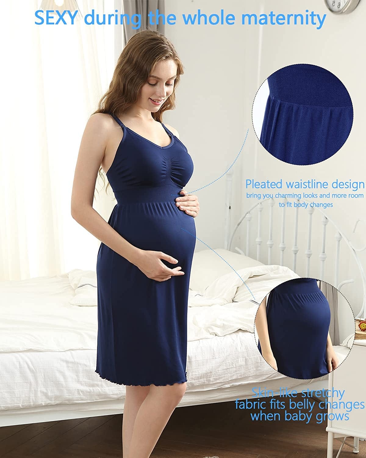 Ilovesia 2Pack Women'S Seamless Maternity Breastfeeding Nursing Dress with Build-In Bra