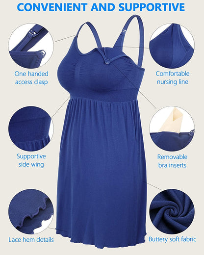 Ilovesia 2Pack Women'S Seamless Maternity Breastfeeding Nursing Dress with Build-In Bra