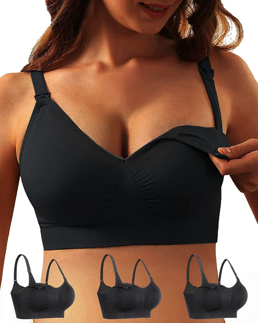 Ilovesia 3PACK Womens Full Bust Nursing Bra Seamless Maternity Bra Multi-pcs Black / Large