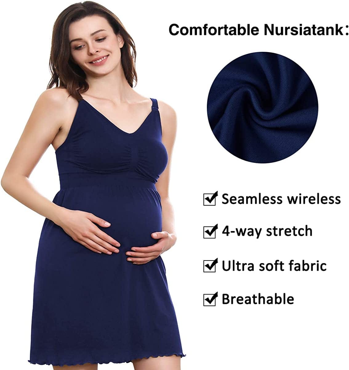 Ilovesia Women'S Seamless Maternity Breastfeeding Nursing Dress with Build-In Bra