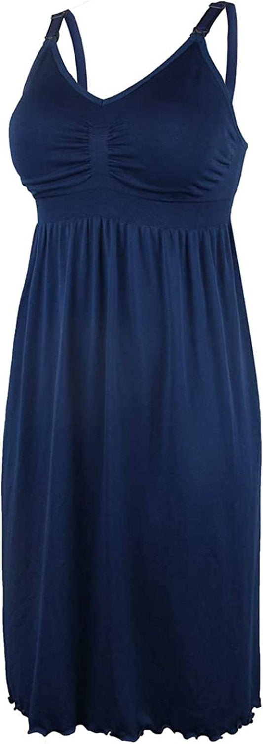 Ilovesia Women'S Seamless Maternity Breastfeeding Nursing Dress with Build-In Bra Blue / XX-Large
