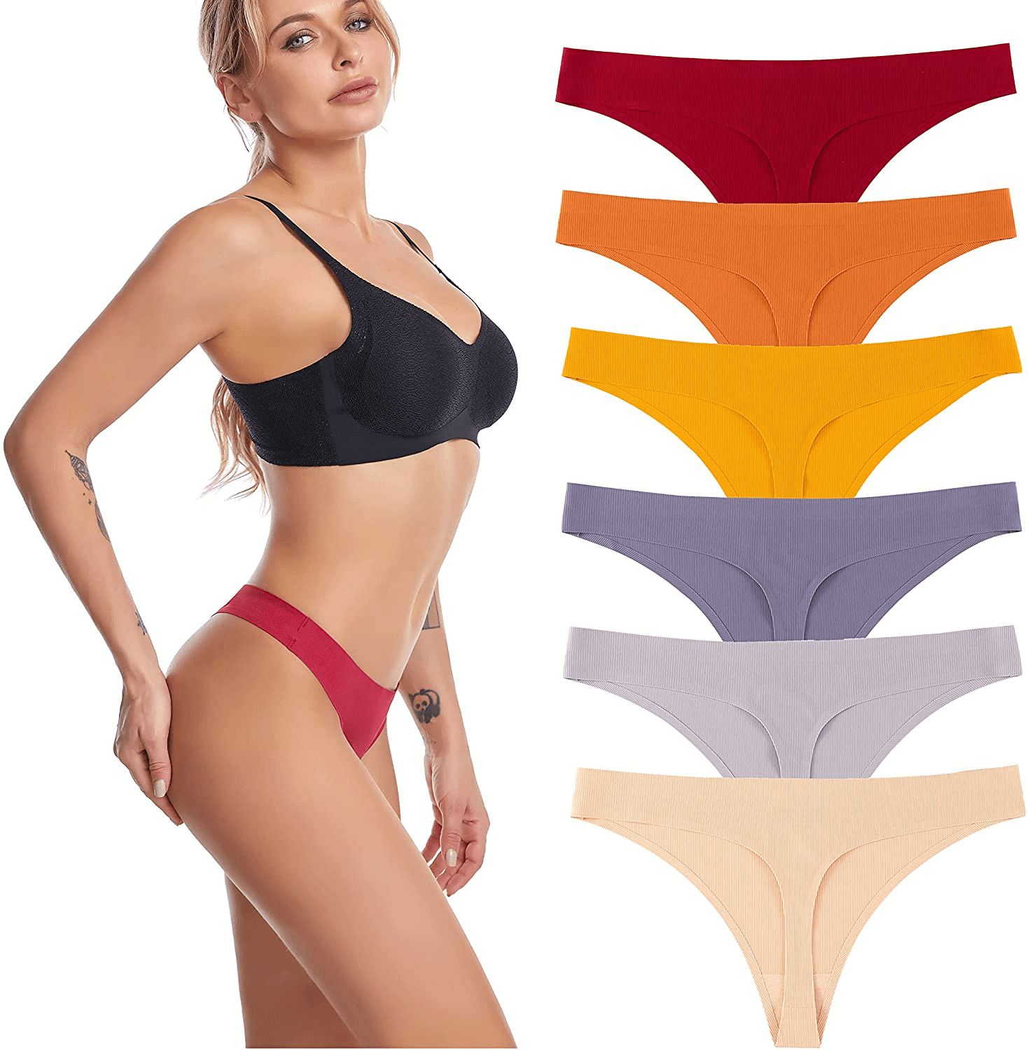 Imakokoni Seamless Thongs for Women No Show 6 Pack Women's Nylon Spandex Thong Underwear Apparel & Accessories > Clothing > Underwear & Socks > Underwear imakokoni Multi-j Medium 