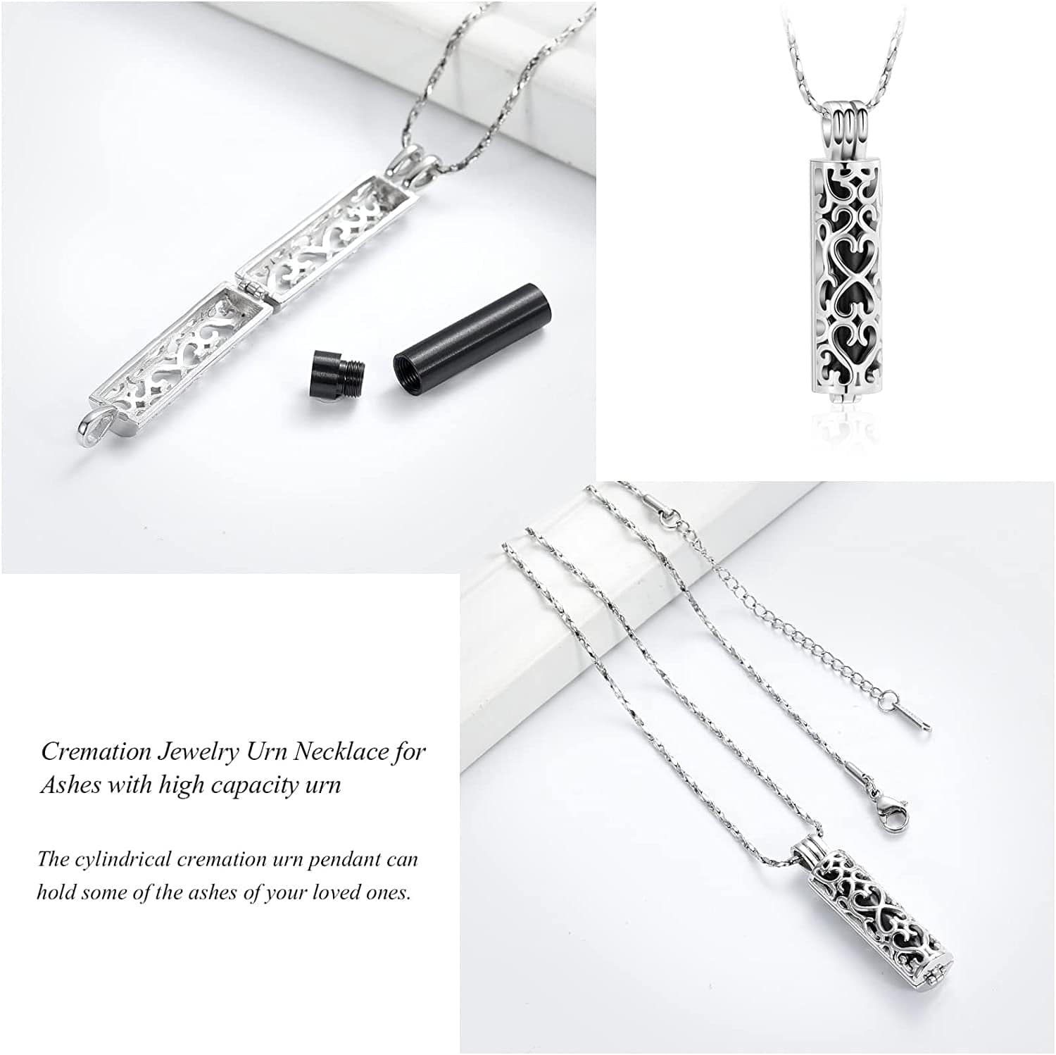 Imrsanl Cremation Urn Pendant Necklace with Hollow Cylinder Vial Keepsake Urn Cremation Jewelry Memorial Lockets for Ashes for Women Men