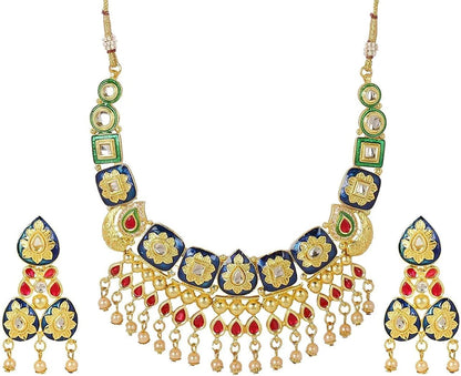 Indian Faux Pearl Necklace Jewelry Set CZ Cubic Zirconia Beaded Choker Necklace Earrings Jewelry Set Style 2