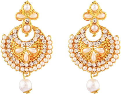 Indian Faux Pearl Necklace Jewelry Set CZ Cubic Zirconia Beaded Choker Necklace Earrings Jewelry Set