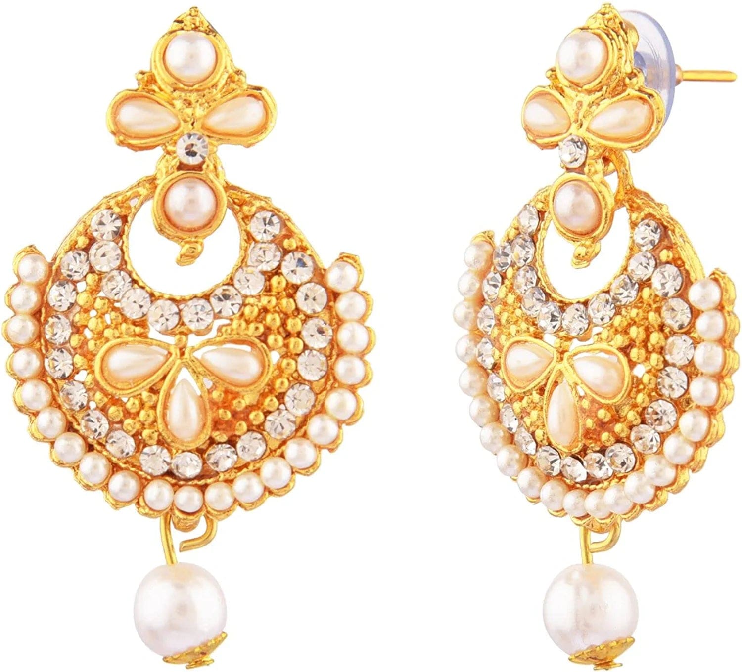 Indian Faux Pearl Necklace Jewelry Set CZ Cubic Zirconia Beaded Choker Necklace Earrings Jewelry Set