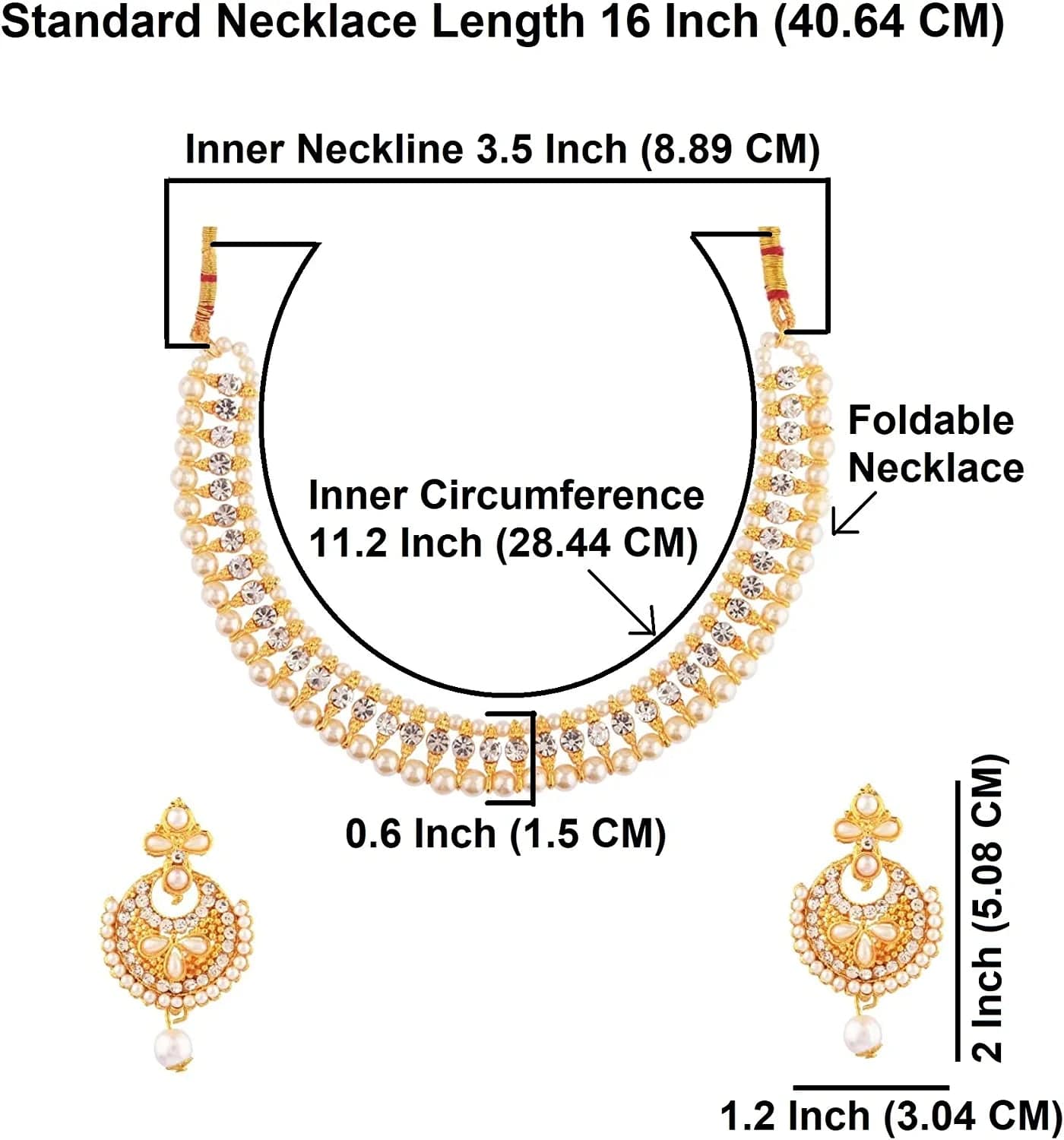 Indian Faux Pearl Necklace Jewelry Set CZ Cubic Zirconia Beaded Choker Necklace Earrings Jewelry Set