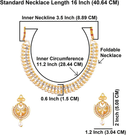 Indian Faux Pearl Necklace Jewelry Set CZ Cubic Zirconia Beaded Choker Necklace Earrings Jewelry Set