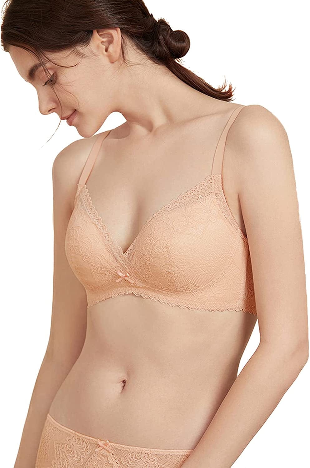 Indulgence Women'S Mulberry Silk Delicate Lace Bra Sexy Push-Up Lingerie Bra Almond / 20