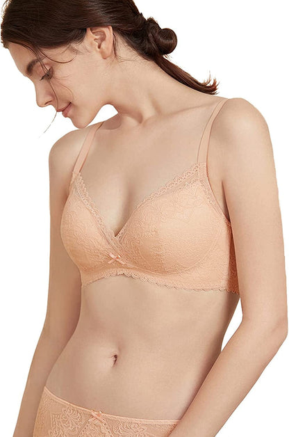 Indulgence Women'S Mulberry Silk Delicate Lace Bra Sexy Push-Up Lingerie Bra Almond / 20