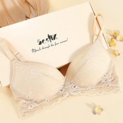 Indulgence Women'S Mulberry Silk Delicate Lace Bra Sexy Push-Up Lingerie Bra