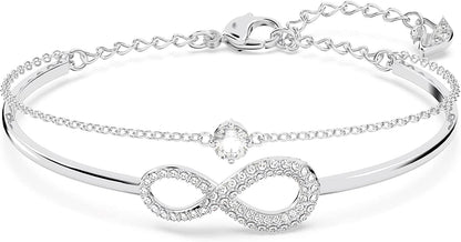 Infinity Crystal Jewelry Collections, Rhodium & Rose Gold Tone Finish Bangle Bracelet - Rhodium Tone