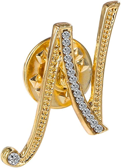 Initial Letter Brooch Pin Small Lapel Pin Tie Tack Name Personalized Gifts for Girls Women Men Boy Gold N
