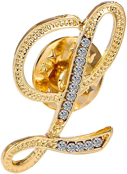 Initial Letter Brooch Pin Small Lapel Pin Tie Tack Name Personalized Gifts for Girls Women Men Boy Gold L