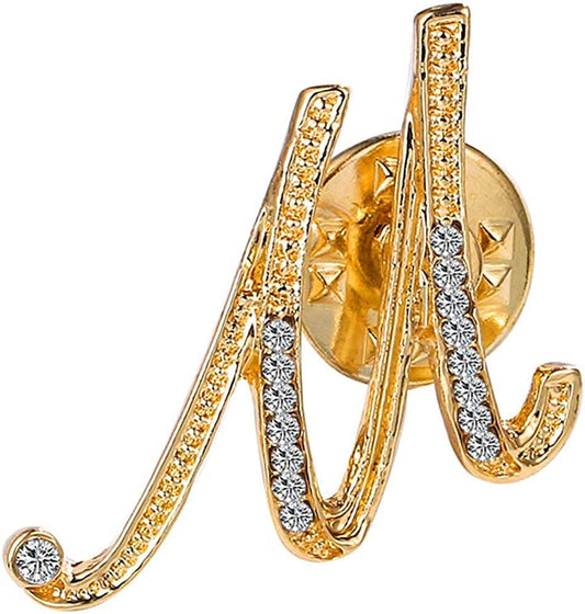 Initial Letter Brooch Pin Small Lapel Pin Tie Tack Name Personalized Gifts for Girls Women Men Boy Gold M