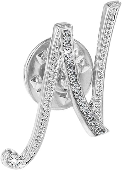 Initial Letter Brooch Pin Small Lapel Pin Tie Tack Name Personalized Gifts for Girls Women Men Boy Silver N