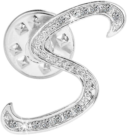 Initial Letter Brooch Pin Small Lapel Pin Tie Tack Name Personalized Gifts for Girls Women Men Boy Silver S